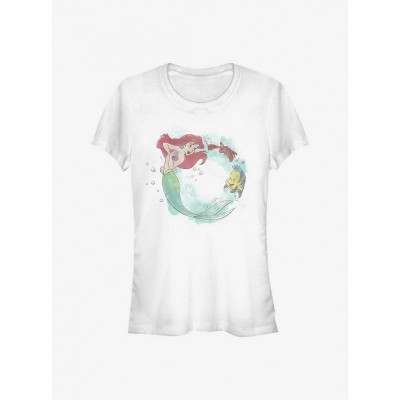 Disney Little Mermaid Ariel Flounder and Sebastian Girls Cotton T-Shirt - White