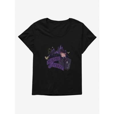 Wednesday Nevermore Academy Plus Size Tee for Girls - Black Scoop Neck