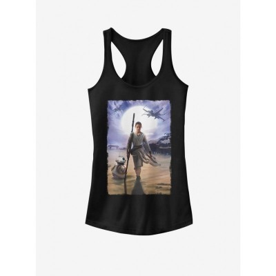 Rey Star Wars Art Tank Top for Girls - Black Cotton