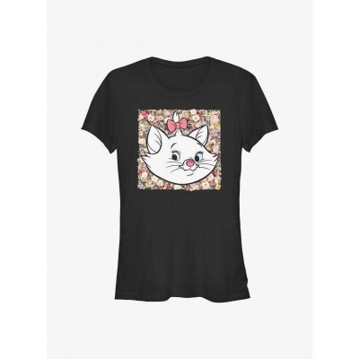 Disney Floral Marie The Aristocats Girls T-Shirt - Junior Size, Black