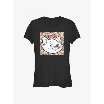 Disney Floral Marie The Aristocats Girls T-Shirt - Junior Size, Black