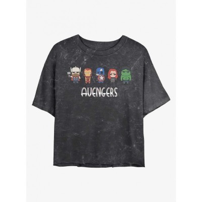 Marvel Doodle Avengers Mineral Wash Crop T-Shirt for Girls - Multi Colors