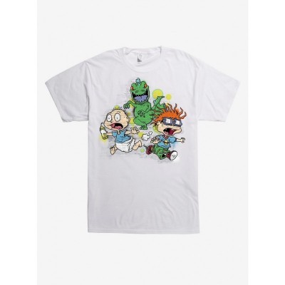 Rugrats Reptar Chasing Cartoon T-Shirt - White Men's