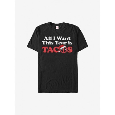 Marvel Deadpool T-Shirt - Black All I Want This Year Is Tacos Edition
