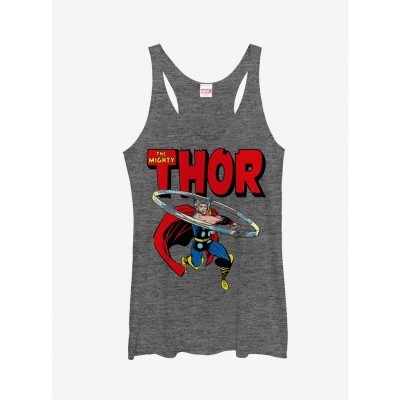 Marvel Mighty Thor Hammer Swing Grey Racerback Tank Top for Girls