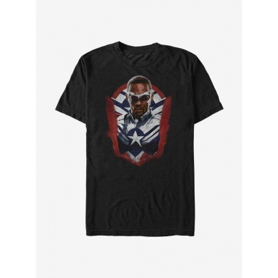 Marvel Sam Wilson Captain America Portrait T-Shirt for Men - Black Lightweight Cotton