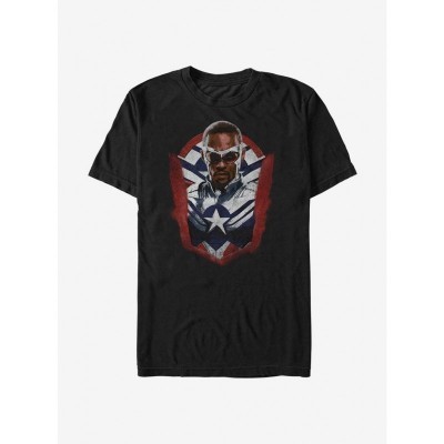Marvel Sam Wilson Captain America Portrait T-Shirt for Men - Black Lightweight Cotton