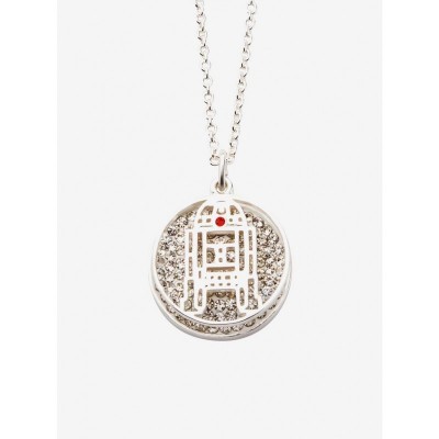 Star Wars Licensed R2D2 Sterling Clear Gem Pendant with 16" Chain for Women