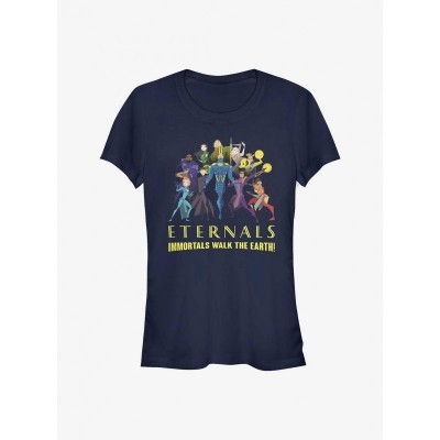 Marvel Eternals Girls Group Scene T-Shirt - Junior Size BLUE