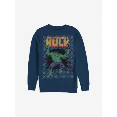 Marvel Men's Blue Hulk Smash Holiday Fleece Sweatshirt