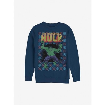 Marvel Men's Blue Hulk Smash Holiday Fleece Sweatshirt
