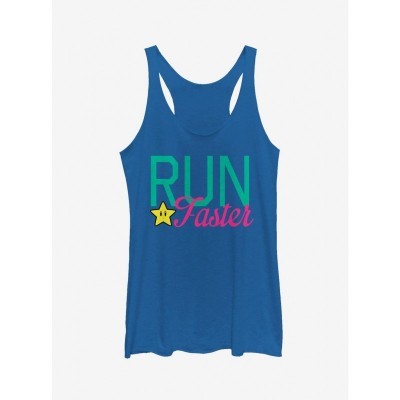 Nintendo Super Star Run Faster Girls Tank Top - Royal Blue
