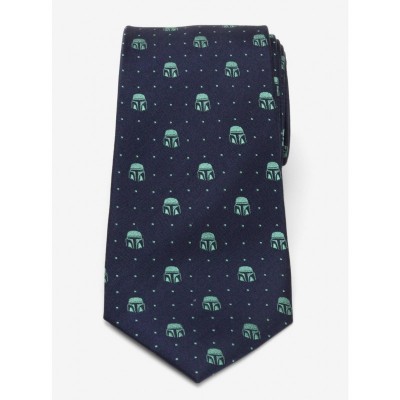 Mandalorian Helmet Dot Design Navy Silk Tie for Men