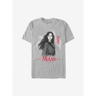 Disney Mulan Live Action Loyal Brave Charcoal Sketch T-Shirt - Men's SILVER