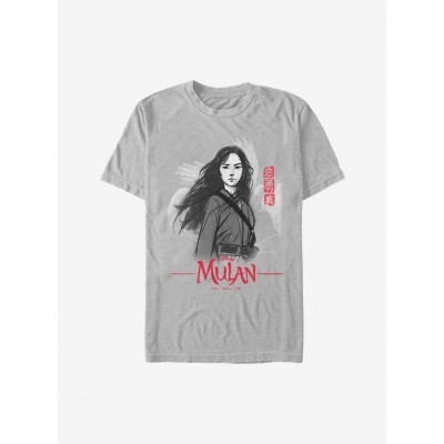Disney Mulan Live Action Loyal Brave Charcoal Sketch T-Shirt - Men's SILVER