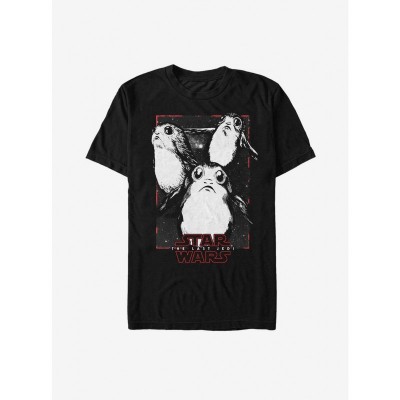 Star Wars The Last Jedi Adorable Porgs Grayscale T-Shirt - Black