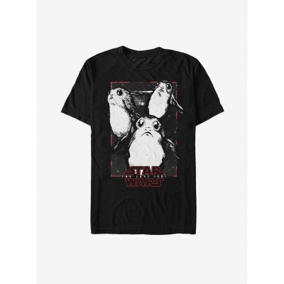 Star Wars The Last Jedi Adorable Porgs Grayscale T-Shirt - Black