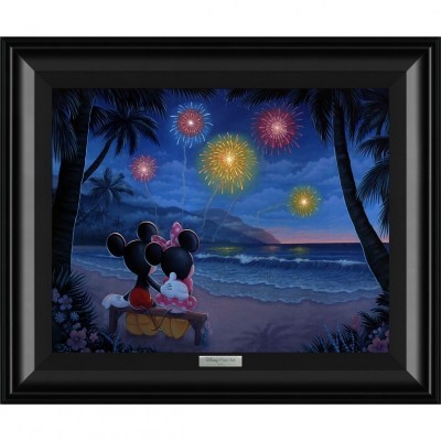 Mickey and Minnie Mouse Beach Fireworks Framed Art - Limited Edition by Tim Rogerson