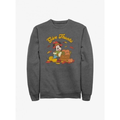 Disney Grey Mickey Mouse Themed Thankful Sweatshirt for Men