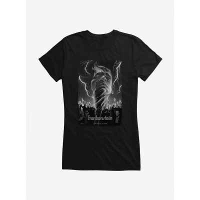 Frankenstein Graphic Tee for Girls - Black & White Lightning Design