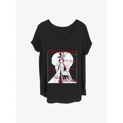 Disguise as Cruella with Devilish Vogue Plus Size T-Shirt for Girls - Black