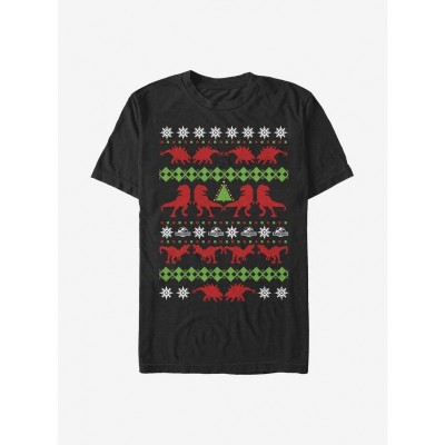 Jurassic Park Men's Ugly Holiday Cotton T-Shirt - Black