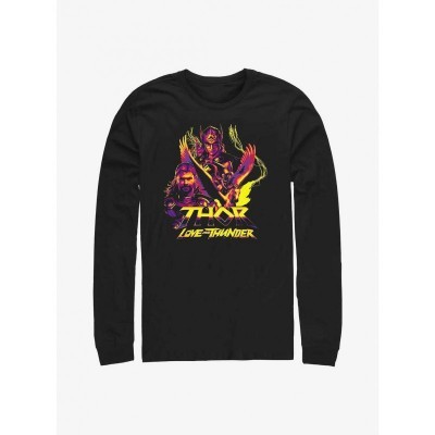 Marvel's Avengers Thor Lightning-Themed Men's Cotton Long Sleeve T-Shirt - Black