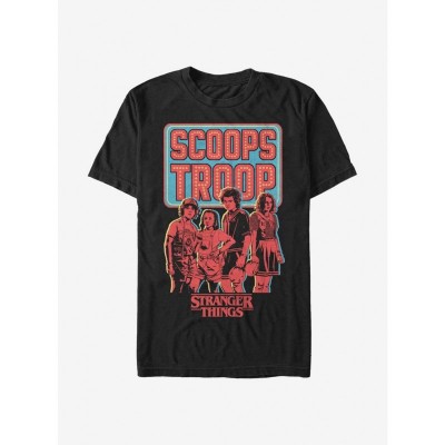 Stranger Things Scoops Troop Red Graphic Tee - Soft Black Unisex