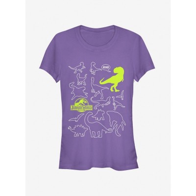 Jurassic World Dinosaur Outline Roar Tee for Girls - Purple