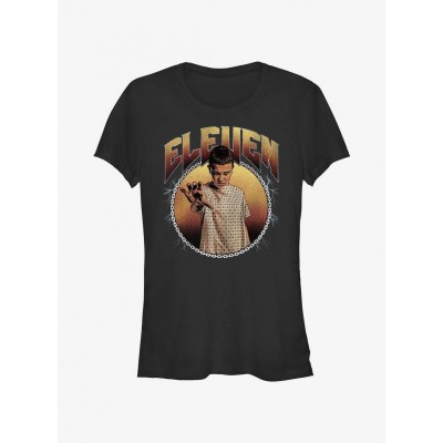 Stranger Things Metallic Eleven Girls T-Shirt - Black