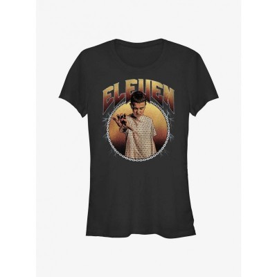 Stranger Things Metallic Eleven Girls T-Shirt - Black
