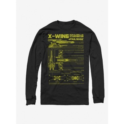 Star Wars Men's Cotton X-Wing Blueprint Long Sleeve Shirt - Black