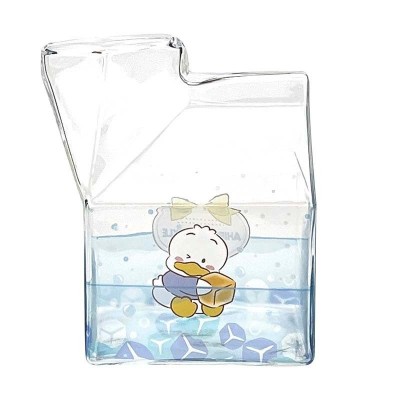 Pekkle Adorable Kawaii Glass Milk Carton Cup for Milk Lovers