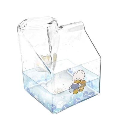 Pekkle Adorable Kawaii Glass Milk Carton Cup for Milk Lovers