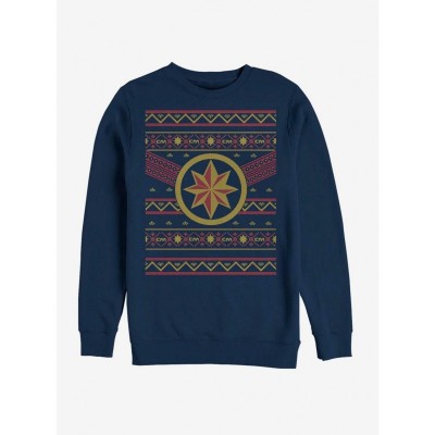 Captain Marvel Ugly Christmas Crewneck Sweatshirt - Blue Men's Size