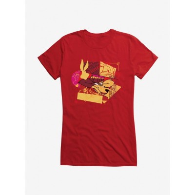 Looney Tunes Girls Cartoon T-Shirt with Wiley Coyote & Bunny Collage