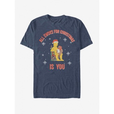 Star Wars C-3PO Santa Ewok Blue T-Shirt for Men