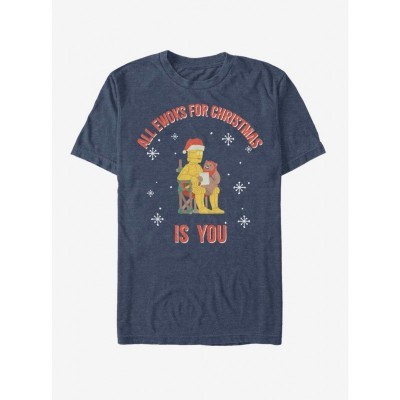 Star Wars C-3PO Santa Ewok Blue T-Shirt for Men