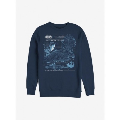 Star Wars Rey Millennium Falcon Blueprint Sweatshirt - Navy Blue