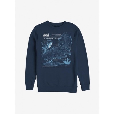 Star Wars Rey Millennium Falcon Blueprint Sweatshirt - Navy Blue