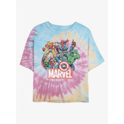 Marvel Heroes Avengers Tie-Dyed Crop T-Shirt for Girls - Multi Colors