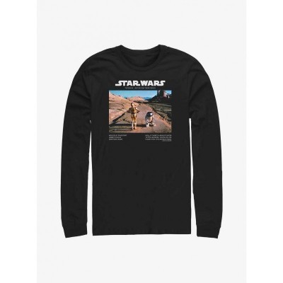 Star Wars Long-Sleeve T-Shirt featuring C-3PO and R2-D2 on Tatooine - Black Men's Size