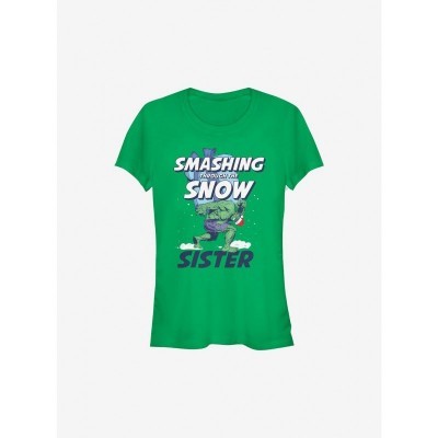 Marvel Green Hulk Snow Smash Girls T-Shirt - Junior Sizes