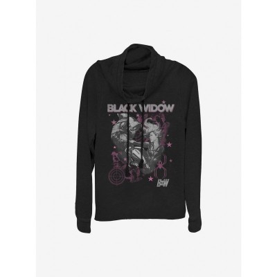 Marvel Black Widow Graphic Top for Girls - Lightweight Cowl Neck Long Sleeve