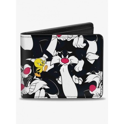 Looney Tunes Men's Premium Vegan Leather Bifold Wallet with Sylvester and Tweety