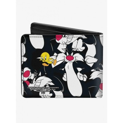 Looney Tunes Men's Premium Vegan Leather Bifold Wallet with Sylvester and Tweety