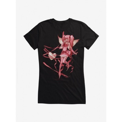 Fairies Trick Ribbon Fairy Cotton Tee for Girls - Black